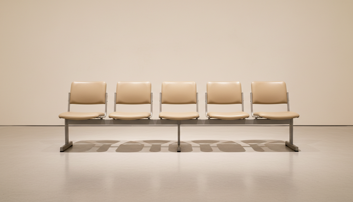 A line of waiting room chairs in a gallery