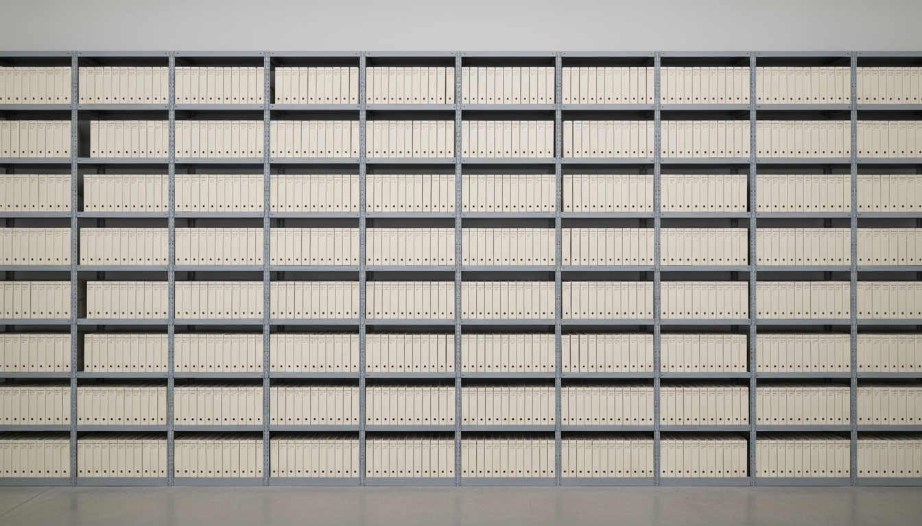 Manual binders on archival shelving